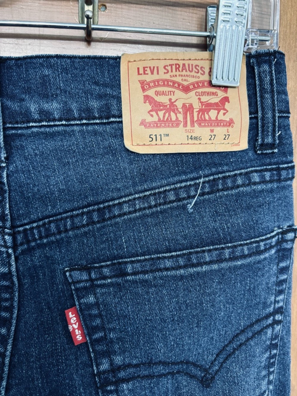 Levi 511 Slim Fit Dark Wash Boy’s Jeans 27” x 27” 14 Regular EUC - Picture 2 of 11